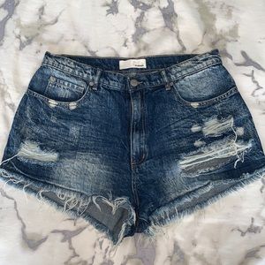 Garage blue acid wash denim jean shorts